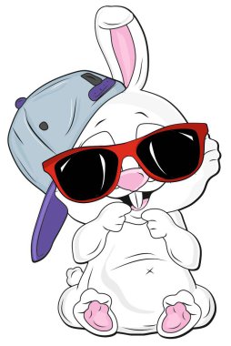Güneş gözlüklü ve şapkalı havalı tavşan çocuk.