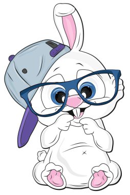 Şapkalı ve gözlüklü tavşan çocuk.