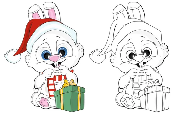 Colored Christmas Bunny Coloring Bunny —  Fotos de Stock
