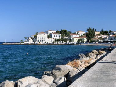 Spetses Deniz Önü, Yunanistan 'da geleneksel mimari - stok fotoğrafı