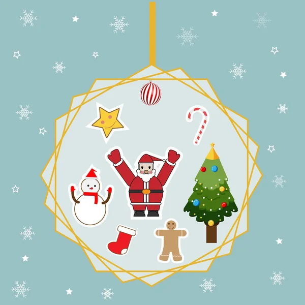 クリスマスグリーティングカードの装飾 クリスマスツリー ギフトボックス キャンディー 雪だるま ジンジャーブレッドマン クリスマスボール クリスマスボールの雪 — ストック写真