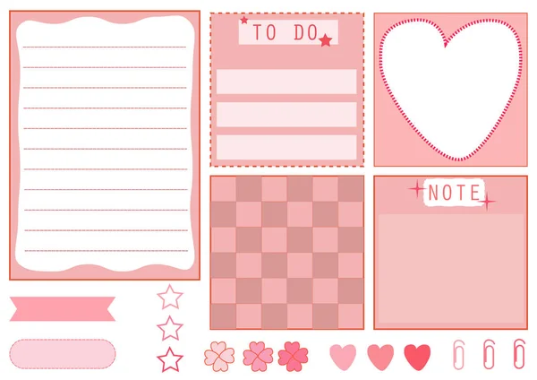 Collection Set Cute Pink Memo Paper Note Note Reminder Post — Image vectorielle