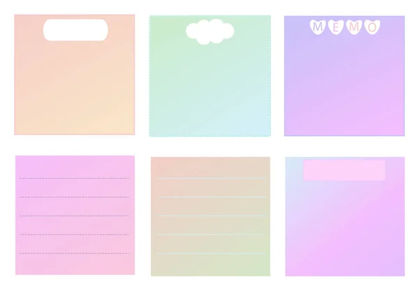 Collection Set Cute Gradient Pastel Memo Paper Note Note Reminder — Stock Vector