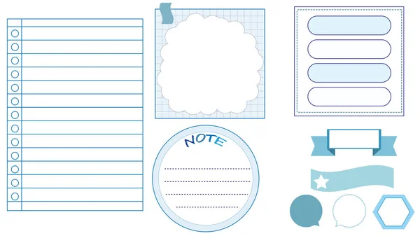 Collection Ensemble Carnet Bleu Blanc Planificateur Mémo Papier Note Faire — Image vectorielle