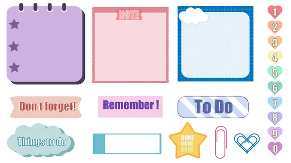 Collection Set Colorful Memo Notes Notepad Paper Reminder Post Note — Vettoriale Stock