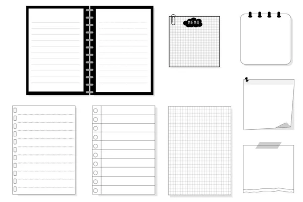 Ensemble Collection Carnet Vierge Planificateur Mémo Feuilles Papier Bloc Notes — Image vectorielle