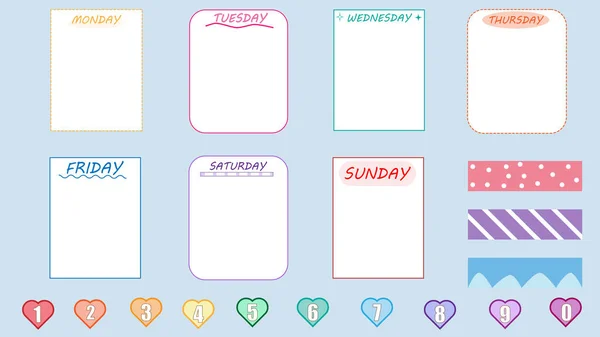 Collection Set Colorful Weekly Memo Weekly Planner Notepad Paper Reminder — Vetor de Stock