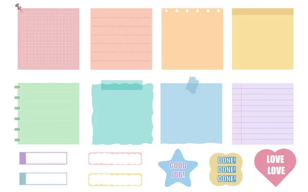 Collection Set Soft Color Pastel Memo Notepad Torn Paper Sticky — Stock Vector