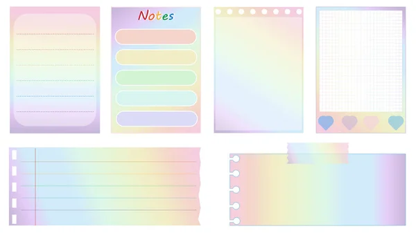 收集了一组可爱的彩虹渐变粘贴备忘录 记事本 核对表纸 数码计划书 非常可爱 可打印的 — 图库矢量图片