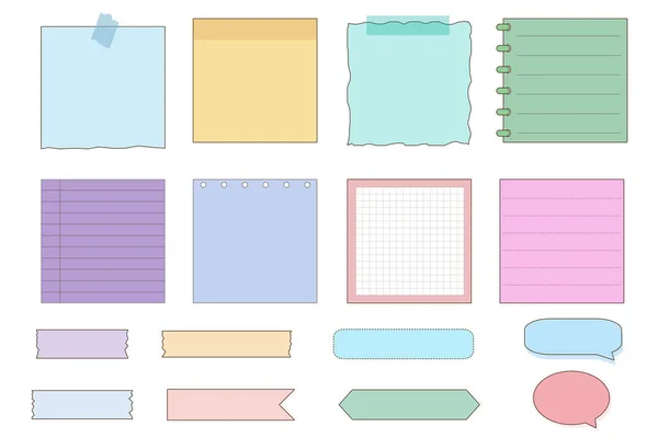 Sevimli Basit Renkli Şablonları Çizgili Notlar Planlayıcı Defteri Washi Bandı — Stok Vektör