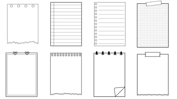 成套空白纸模板可打印的条带便条 计划器 日记账 备忘录 书写垫 — 图库照片