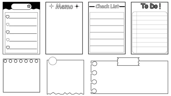 Verzameling Set Van Het Blanco Notitieblok Memo Planner Rasterpapier Plakkerige — Stockvector