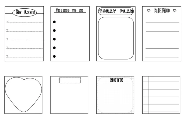 Conjunto Bloco Notas Branco Branco Memorando Linha Listrada Planejador Papel — Vetor de Stock