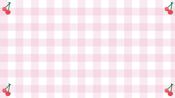 Cute Red Cherry Pink Checkered Gingham Plaid Pattern Background — Stock Photo, Image