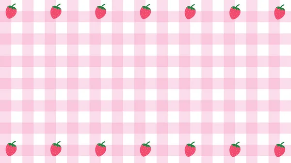 Cute Pink Gingham Strawberry Checkered Tartan Pattern Background — Stock Photo, Image