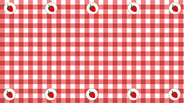 Cute Red Gingham Plaid Checkered Pattern Strawberry Background Perfect Wallpaper — Stock Photo, Image