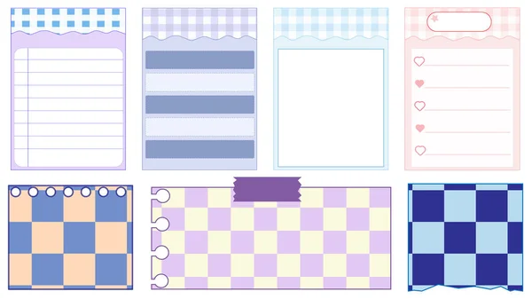 Collection Set Cute Aesthetic Checkerboard Paper Notepad Memo Planner Note — Stock Vector