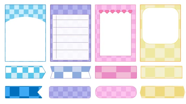 Collection Cute Aesthetic Checkerboard Checkers Planner Paper Notepad Memo Note — Stock Vector