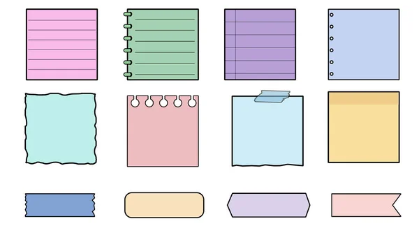 Ensemble Planificateur Coloré Mignon Bloc Notes Mémo Papier Quadrillé Note — Image vectorielle