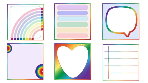 Collection Blank Cute Rainbow Paper Planner Templates Printable Journal Reminder — Stock Vector