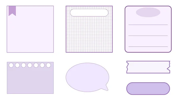 Set Cute Purple Planner Template Notepad Memo Grid Paper Sticky — Stock Photo, Image