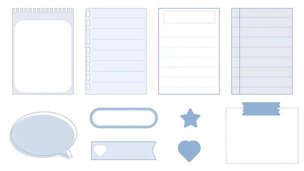 收集一套可爱的空白胶水蓝纸模板可打印的条形文字 备忘录 书写垫插图 完美适用于您的设计 — 图库照片