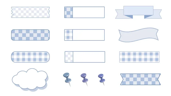 Collection Set Cute Blue Masking Tape Banner Paper Pin Reminder — Stock Photo, Image