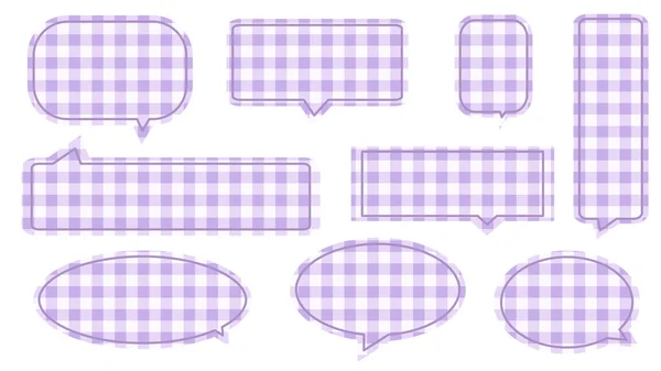 Sammlung Von Lila Gingham Sprechblase Gesprächsbox Chatbox Und Dialogbox Illustration — Stockvektor