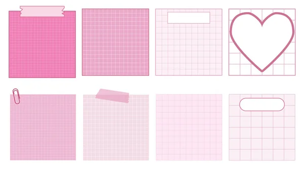 Set Cute Pastel Pink Grid Paper Templates Printable Striped Note — Stock Photo, Image