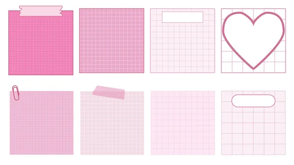 Set Cute Pastel Pink Grid Paper Templates Printable Striped Note — Stock Vector