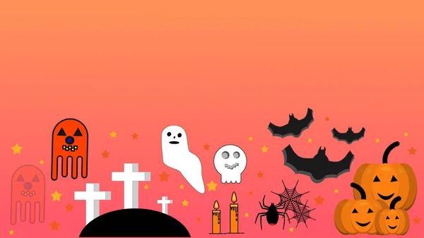 Cute Halloween Decorations Ghost Pumpkin Spider Web Candle Spider Bat — Stockvektor