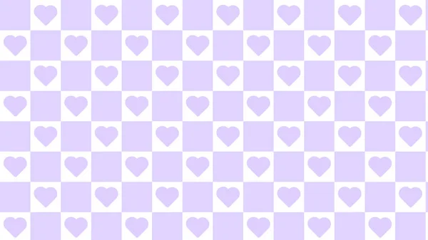 cute pastel purple and white checkers, gingham, plaid, checkerboard with cute little heart background illustration, perfect for banner, wallpaper, backdrop, postcard, background