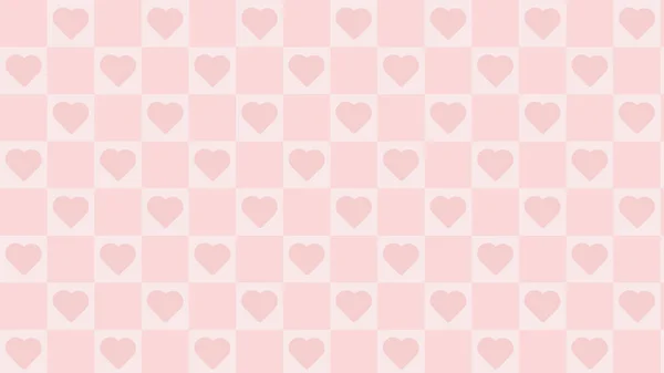 Cute Pastel Pink Checkers Gingham Plaid Checkerboard Cute Little Heart — Stock Vector