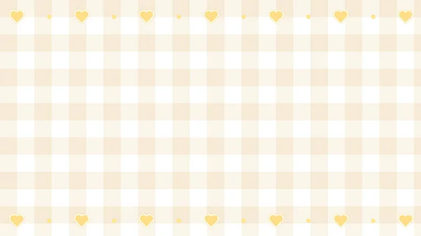 Carino Giallo Pastello Con Cuore Decorazione Gingham Dama Plaid Scacchiera — Vettoriale Stock