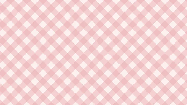 Cute Pastel Pink Diagonal Gingham Checkers Plaid Checkerboard Backdrop Illustration — Stock Vector