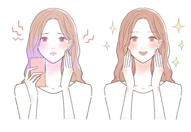 Akıllı telefonundaki mavi ışık yüzünden göz yorgunluğu ve görme bozukluğu çeken bir kadın. Beyaz arkaplanda.