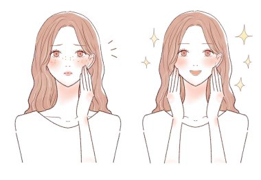 Önce ve sonra çilleri önemseyen kadınlar. Beyaz arkaplanda.