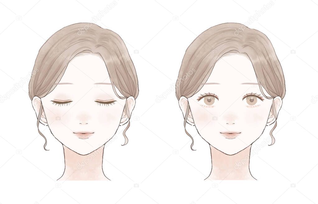 Two types of female faces. Skin care image. On white background.