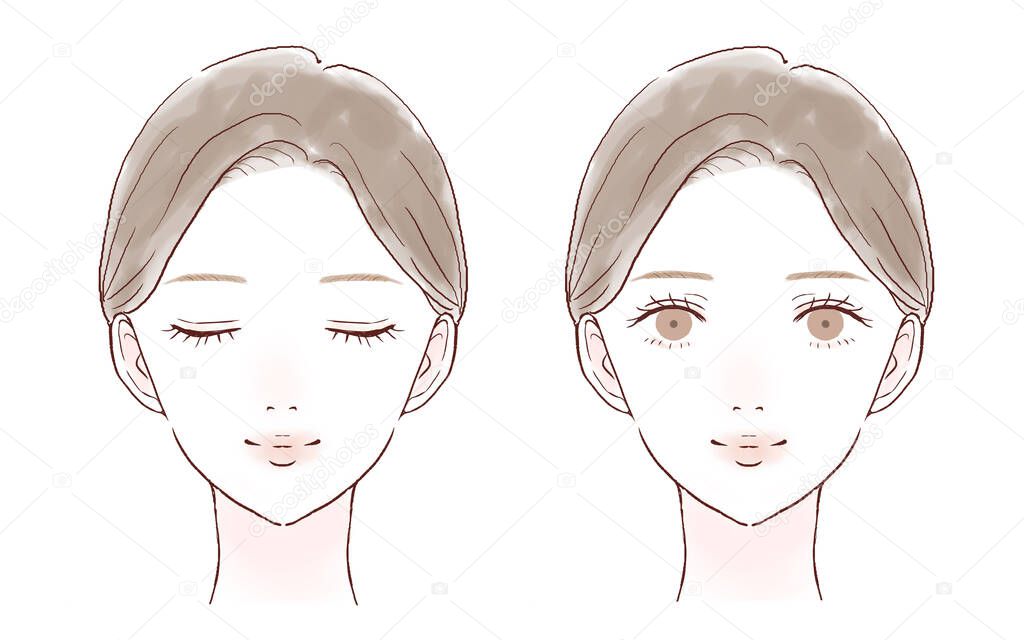 Two types of female faces. Skin care image. On white background.