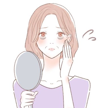 Orta yaşlı kadın, kan dolaşımının kötü olmasından dolayı ayının altında acı çekiyor. Beyaz arkaplanda.