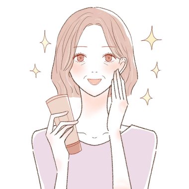 Kozmetik kullanan orta yaşlı bir kadın. Kozmetik efektlerin görüntüsü. Beyaz arkaplanda.