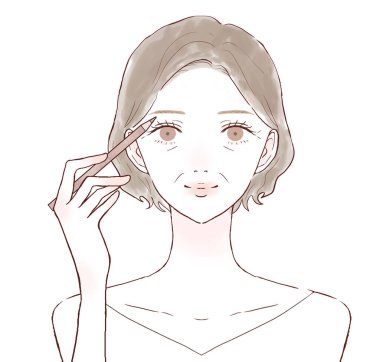 Orta yaşlı kaş oynayan bir kadın. Beyaz arkaplanda.