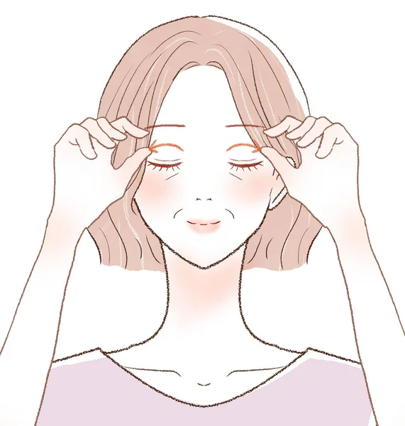 Donna Mezza Eta Che Massaggia Sugli Occhi Sfondo Bianco — Vettoriale Stock