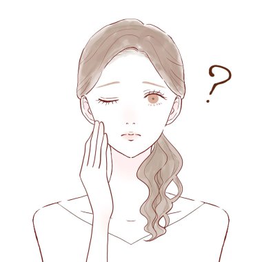 Şüpheleri olan bir kadın. Beyaz bir arka planda. Hoş ve basit bir sanat tarzı..