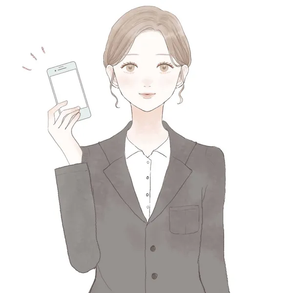 Mujer Traje Sosteniendo Smartphone Sobre Fondo Blanco — Vector de stock