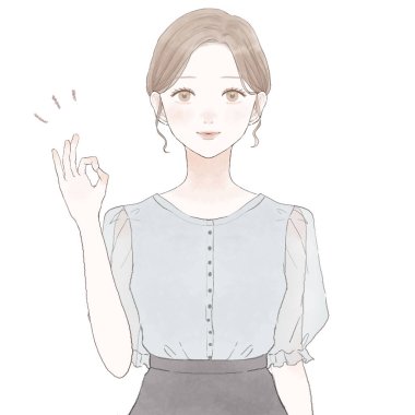 Tamam işareti olan bir kadın. Beyaz arkaplanda.