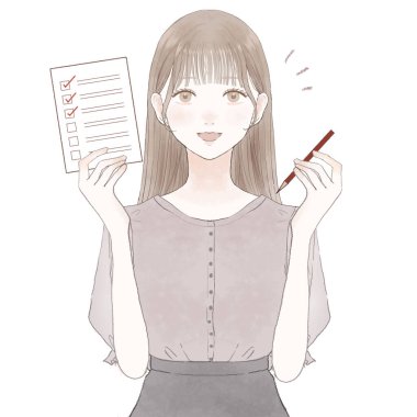 Yapılacaklar listesi olan kadın. Beyaz arkaplanda.