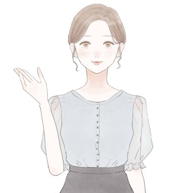 Rehberlik eden kadın. Beyaz arkaplanda.