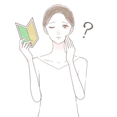 Acemi kadının şüpheleri var. Beyaz arkaplanda.