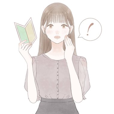 Acemi damgası olan sürpriz bir kadın. Beyaz arkaplanda.